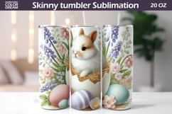 Easter Bunny Tumbler Wrap PNG | Spring Floral Sublimation Product Image 1