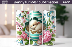 Easter Rabbit Tumbler Wrap PNG | Spring Floral Sublimation Product Image 1