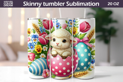 Easter Lamb Tumbler Wrap PNG | Spring Floral Sublimation Product Image 1