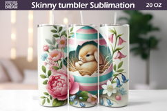 Easter Bunny Tumbler Wrap PNG | Spring Floral Sublimation Product Image 1