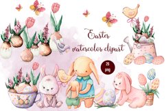 Happy Easter. Bunny Watercolor Elements clipArt Product Image 1