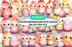 Easter Watercolor Cute Couple Sublimation Clipart Bundle Product Image 1