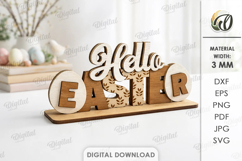 3D Easter Table Sign Lasercut. Stand Decor. Hello Easter SVG Product Image 1