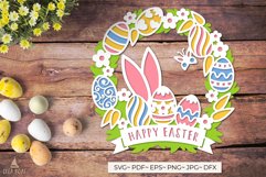 3D Happy Easter Wreath svg | Happy Easter layered paper cut Product Image 1