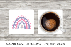 Cute Easter rainbow square coaster sublimation design 063 Product Image 1