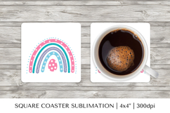 Cute Easter rainbow square coaster sublimation design 064 Product Image 1