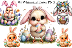 Whimsical Easter Animals PNG, Whimsical Bunny Easter Clipart Product Image 1