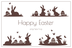 Happy Easter clip art with Easter bunny and eggs silhouette Product Image 1