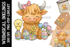 Easter Highland Cow Sublimation Clipart Product Image 1
