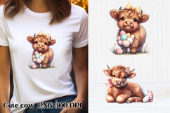 Cute Easter highland cow clipart PNG | Cute cow sublimation Product Image 1