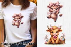 Cute Easter highland cow clipart PNG | Cute cow sublimation Product Image 1
