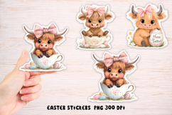 Cute highland cow sticker printable | Easter sticker PNG Product Image 1