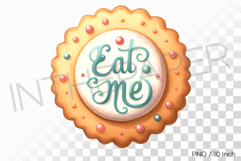 Mint border watercolor Eat Me round cookie PNG art Illust Product Image 1