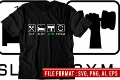 Gym T shirt Designs Svg, Eat Sleep Gym Repeat, funny shirt Product Image 3