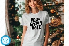 Bella Canvas 3001 Christmas, Woman white Tshirt Mockup Product Image 1