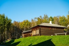 Wooden building on the background of a birch grove. Product Image 1