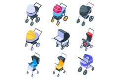 Pram icons set, isometric style Product Image 1