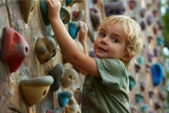 Young child engaged in indoor rock climbing Product Image 1