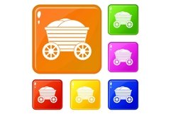 Vintage wooden cart icons set vector color Product Image 1