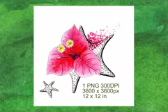 Flower and Sea Stars Watercolor Sublimation Design Product Image 2