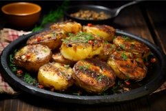 Rustic roasted potatoes on cast iron skillet Product Image 1