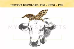 Cow With Leopard Print Bandana or Scarf Print PNG Product Image 1