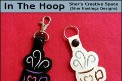 ITH Artful Tea Vinyl Key Fob or Bag Tag - Snap Tab Machine Embroidery Product Image 1