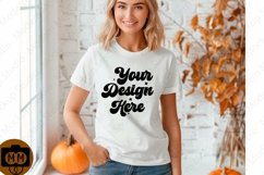 Bella Canvas 3001 Fall Woman Mockup,Fall white TShirt Mockup Product Image 1