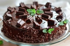 Decadent chocolate cake with mint garnish Product Image 1