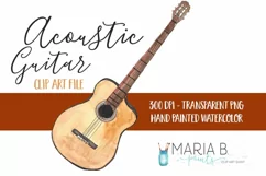 Acoustic Guitar Watercolor Clip Art PNG Product Image 1