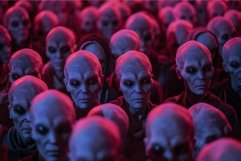Mysterious alien crowd gathering in red light Product Image 1