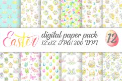 Easter floral digital paper. Watercolor Spring baby bunny Product Image 1