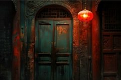 Vintage doorway with red lantern in atmospheric setting Product Image 1
