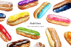 Watercolor colorful eclair clipart 11 rainbow french dessert Product Image 1