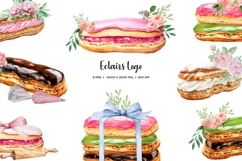 Watercolor eclairs with flowers Premade logo 8 PNG Product Image 1