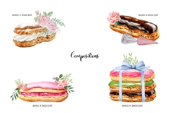 Watercolor eclairs with flowers Premade logo 8 PNG Product Image 2