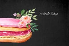 Watercolor eclairs with flowers Premade logo 8 PNG Product Image 4