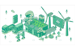 Isometric eco warehouse with green roof, solar panels, wind Product Image 1