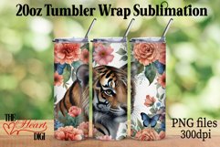 Cute Tiger 20oz Tumbler PNG, Flower Tiger Tumbler PNG Product Image 1