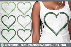 Bundle of six green tie dye heart frames clipart.