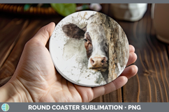 Cow Animals Tree Peek Round Coaster Sublimation Design Product Image 1