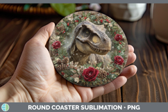 Dinosaur Animals Rustic Christmas Round Coaster Sublimation Product Image 1