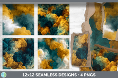 Yellow and Teal Seamless Smoke Clouds Textured Background Pa Product Image 2