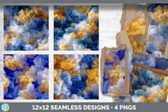 Cobalt and Mustard Yellow Seamless Smoke Clouds Textured Bac Product Image 2