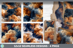 Burnt Orange and Navy Seamless Smoke Clouds Textured Backgro Product Image 2