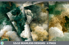 Forest Green and Ivory Seamless Smoke Clouds Textured Backgr Product Image 1