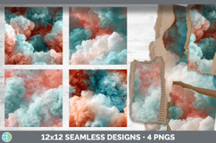 Aqua and Coral Seamless Smoke Clouds Textured Background Pap Product Image 2