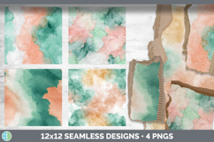 Peach and Mint Green Seamless Watercolor Textured Background Product Image 2