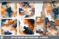 Burnt Orange and Navy Seamless Watercolor Textured Backgroun Product Image 2