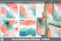 Aqua and Coral Seamless Watercolor Textured Background Paper Product Image 2
